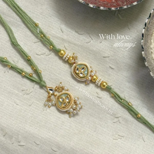 Green Floral Rakhi-Lumba Set