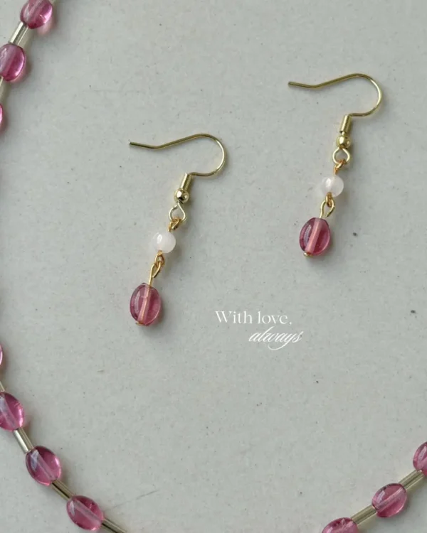 Pink teardrop neckace set