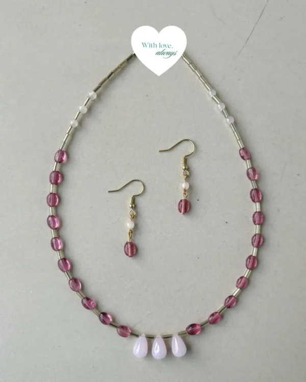 Pink teardrop neckace set