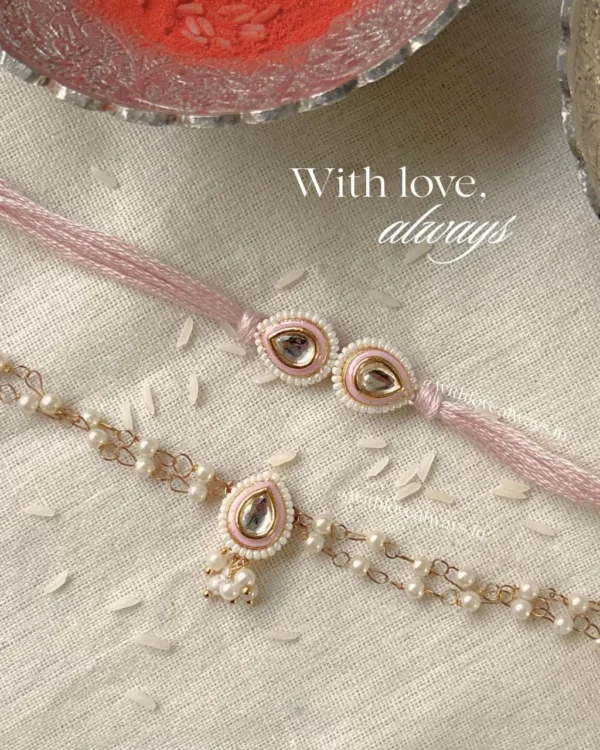 Pink Kundan Rakhi-Lumba Set