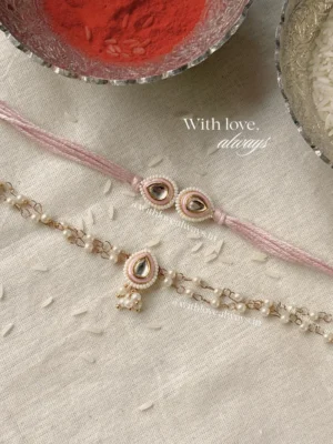 Pink Kundan Rakhi-Lumba Set
