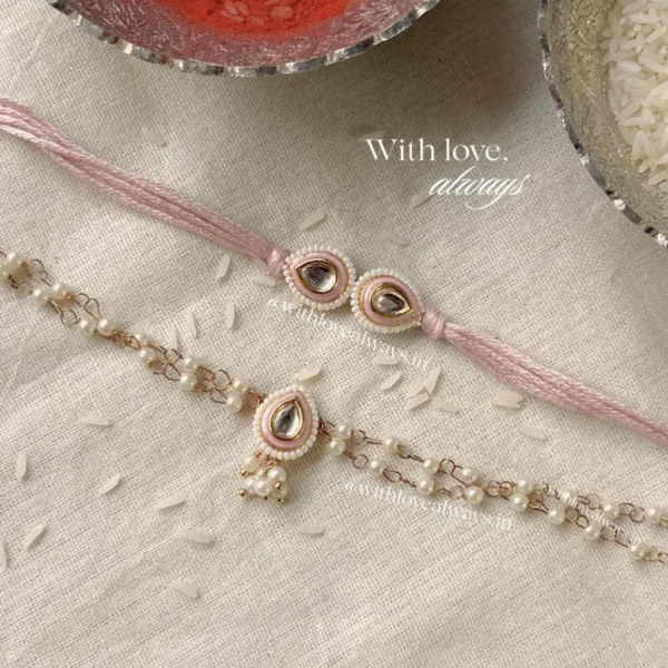Pink Kundan Rakhi-Lumba Set