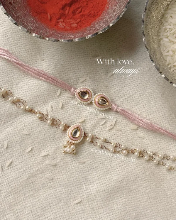 Pink Kundan Rakhi-Lumba Set