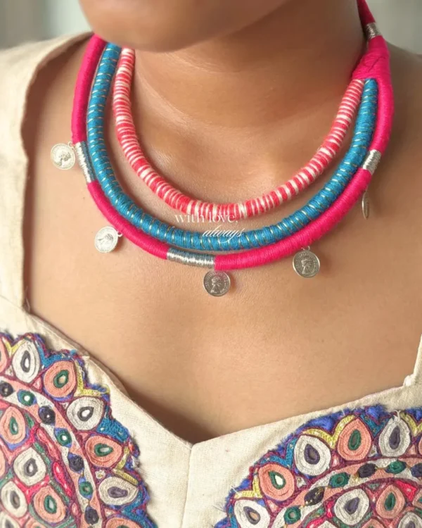 Multicolour Thread Necklace Pink/Blue