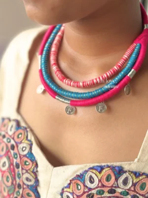 Multicolour Thread Necklace Pink/Blue