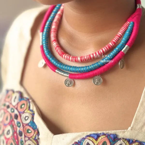 Multicolour Thread Necklace Pink/Blue
