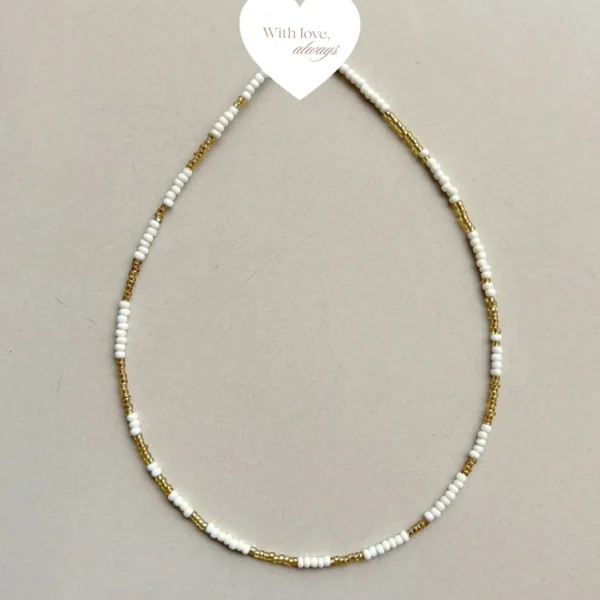 Minimal white and gold beaded necklace