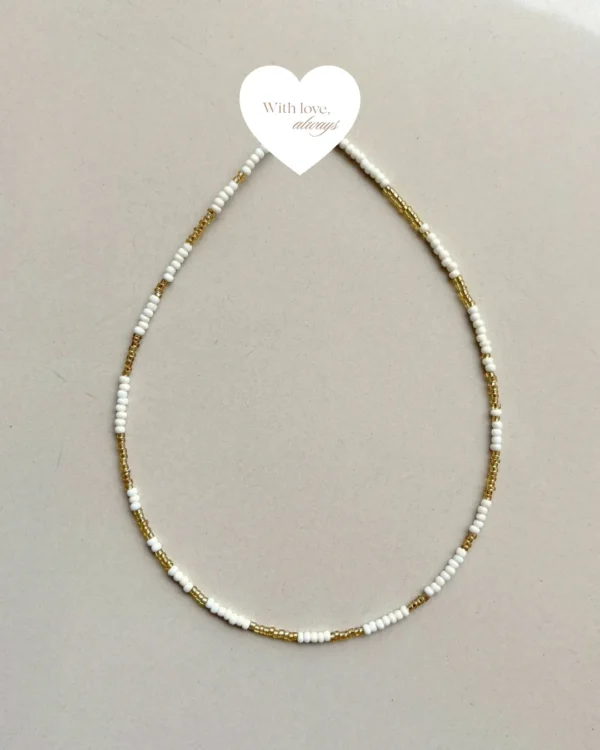 Minimal white and gold beaded necklace