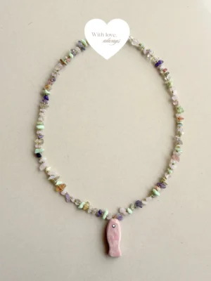 Pastel gemstone chips and golden accents