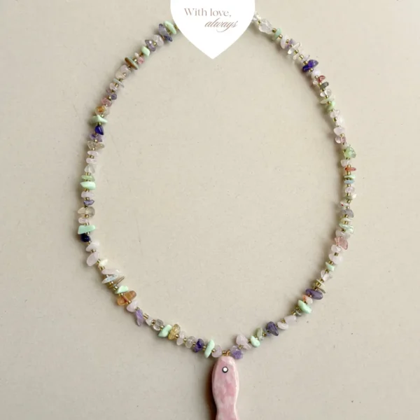 Pastel gemstone chips and golden accents